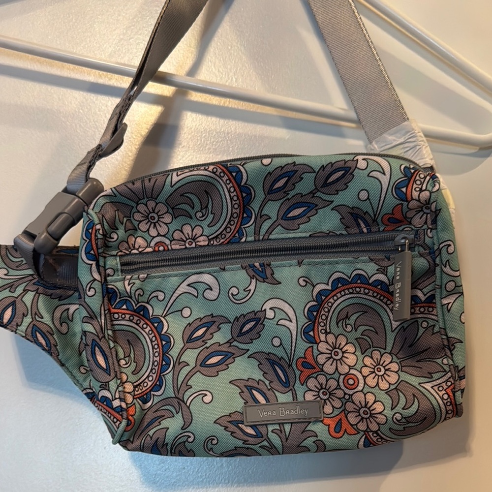 NWT Vera Bradley Green and Gray Crossbody Bag with Paisley Pattern